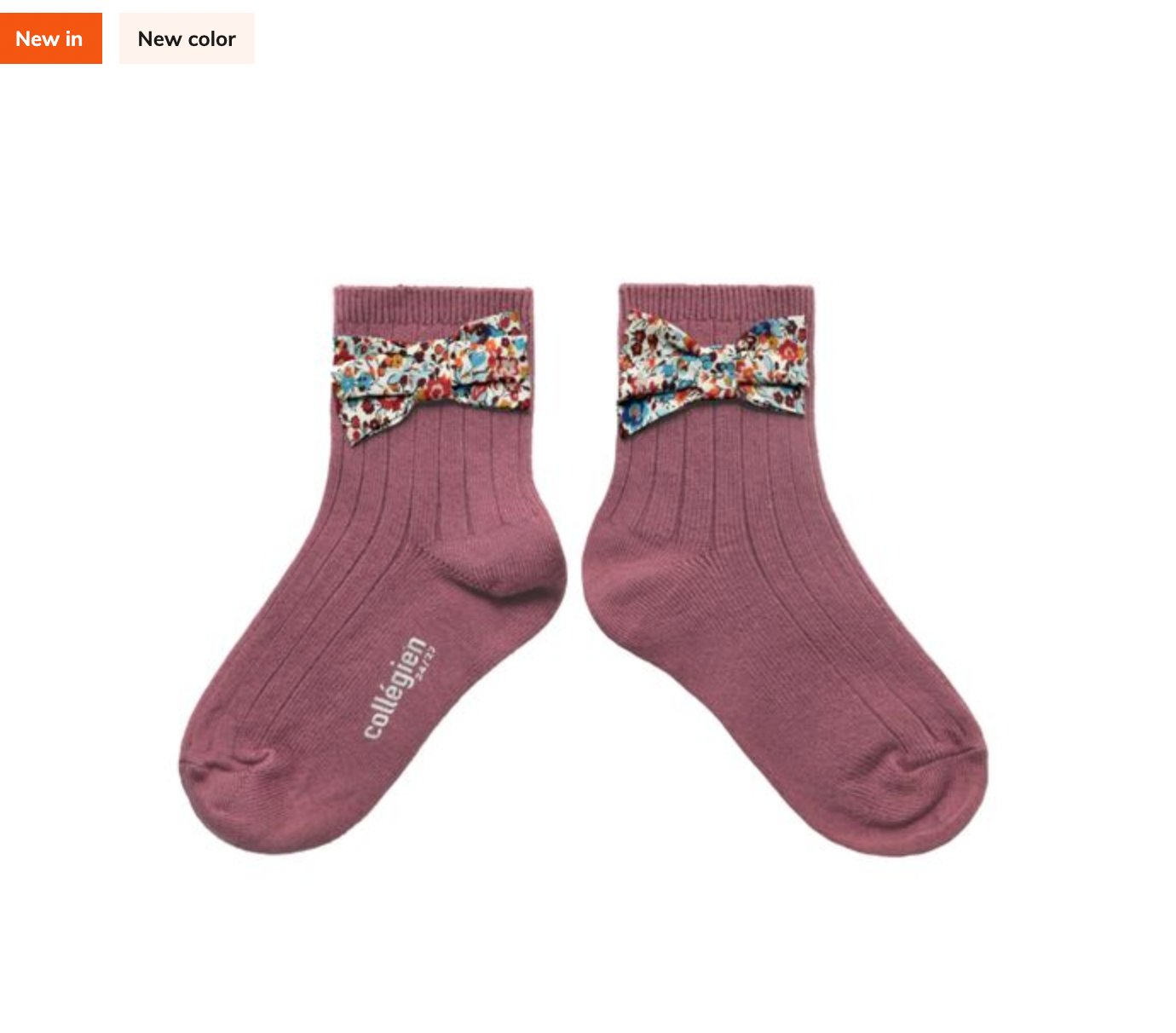 Collegien Béatrice - Chaussettes courtes à côtes avec noeud Liberty - Raisin Rose Collégien