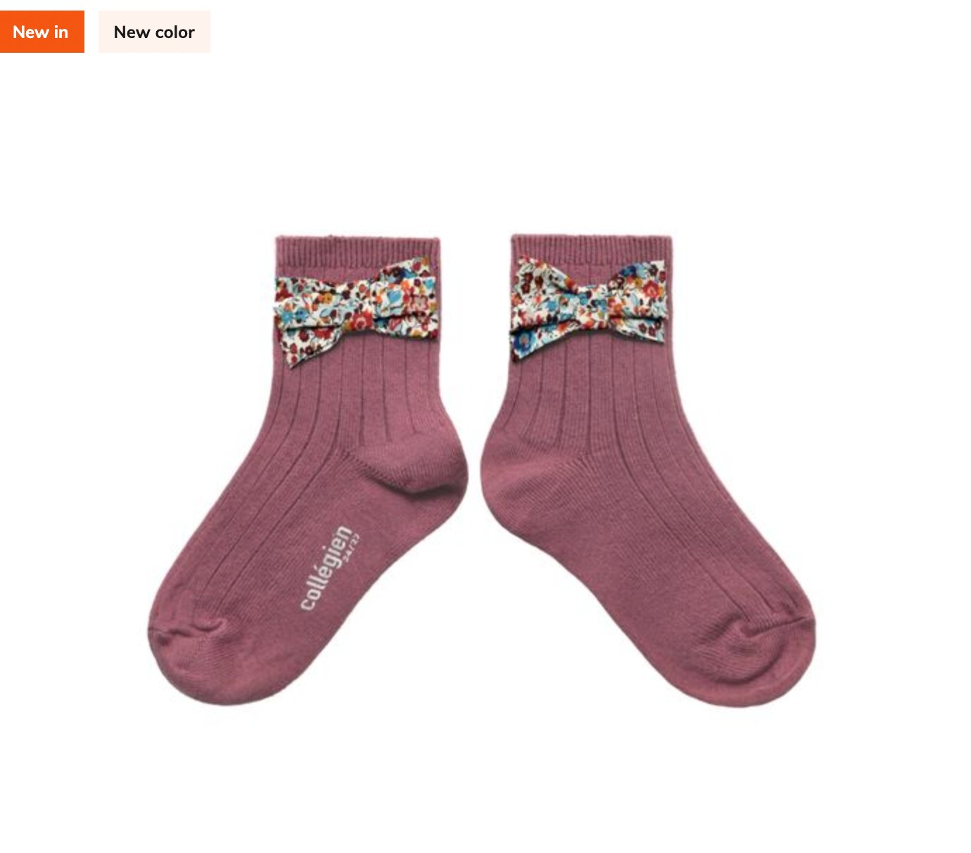 Collegien Béatrice - Chaussettes courtes à côtes avec noeud Liberty - Raisin Rose Collégien - enjoykidsus