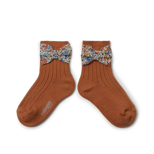 Collegien Beatrice Ribbed Ankle Socks with Liberty Bow - Pain d'Epice Collégien - enjoykidsus