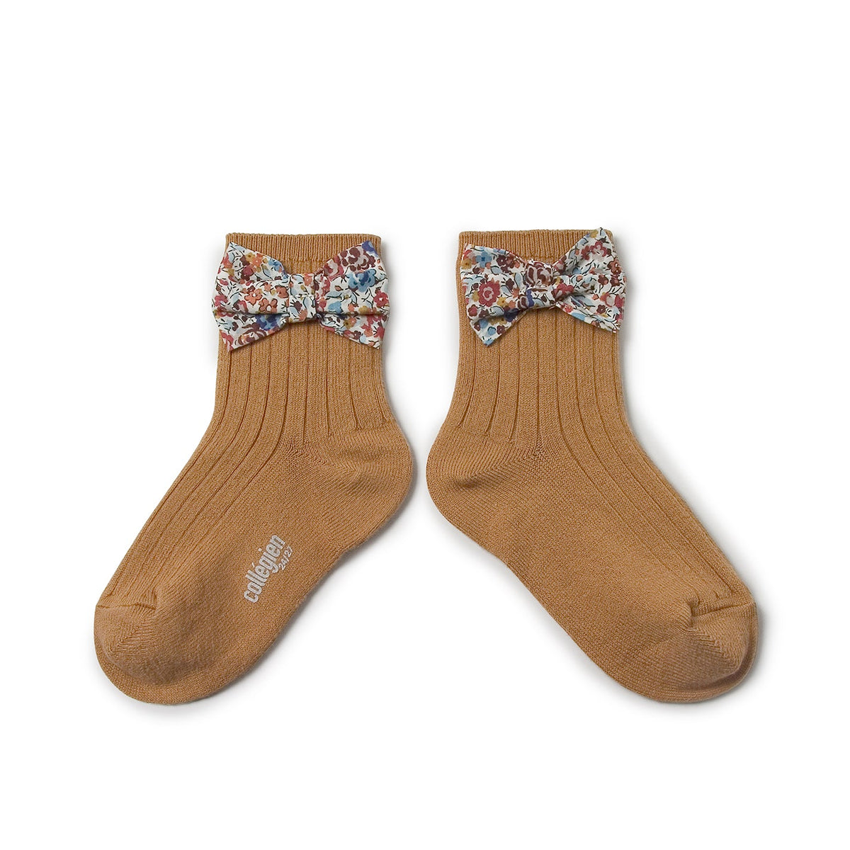 Collegien Beatrice Ribbed Ankle Socks with Liberty Bow - Caramel au Beurre Salé Collégien