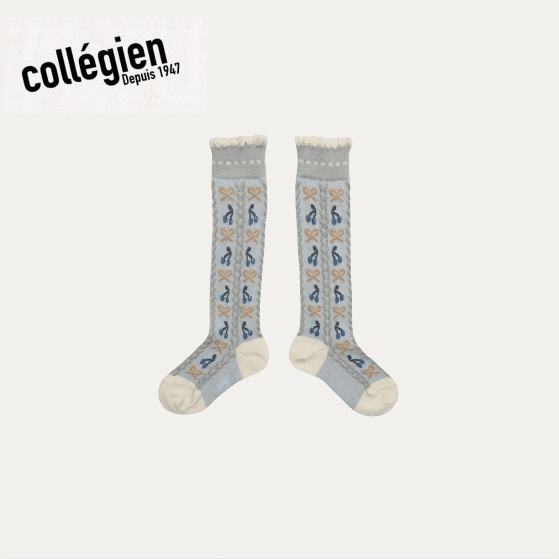Collégien Cerise Jacquard Cherries and Bows Knee - high Socks – Gris Perle Collégien