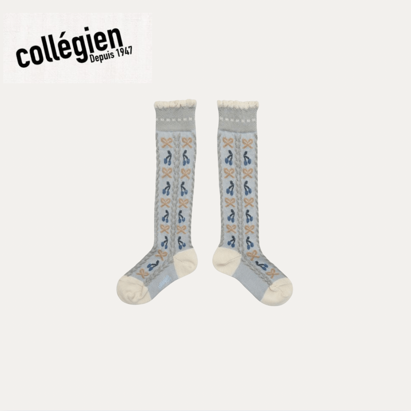 Collégien Cerise Jacquard Cherries and Bows Knee - high Socks – Gris Perle Collégien