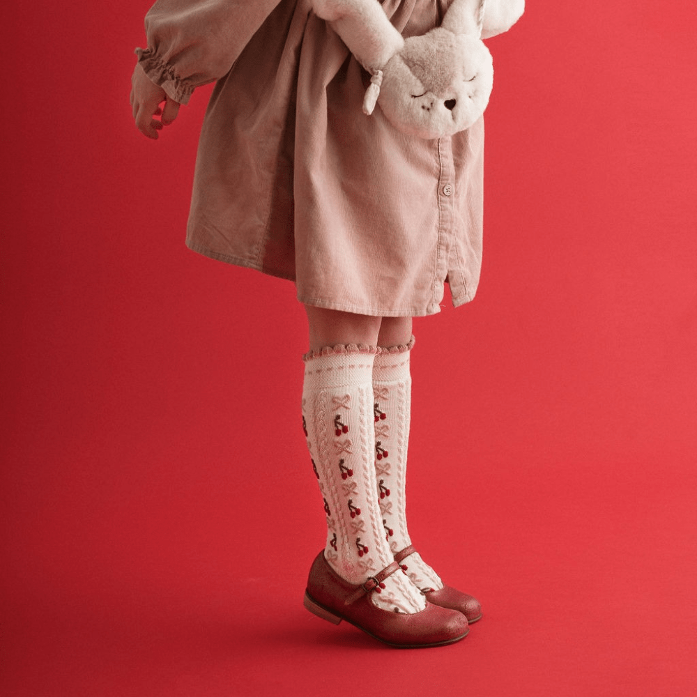 Collégien Cerise Jacquard Cherries &amp; Bows Knee - high Socks – Vieux Rose Collégien