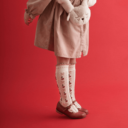 Collégien Cerise Jacquard Cherries &amp; Bows Knee - high Socks – Vieux Rose Collégien