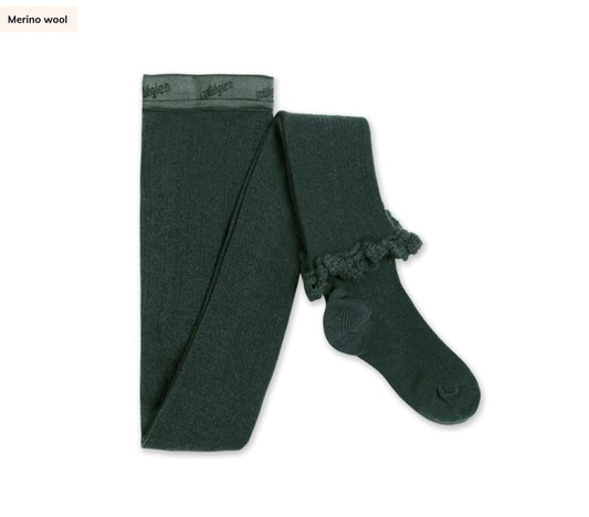 Collegien Clemency Pointelle Merino Wool Tights with Merino Lace Trim - Forest Green Collégien - enjoykidsus