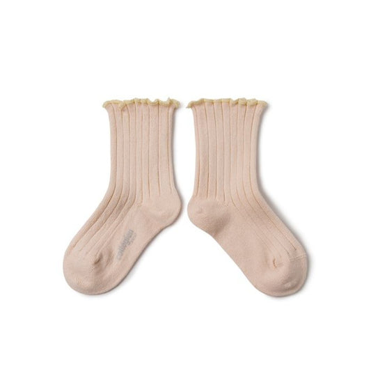 Collegien Delphine Lettuce Trim Ribbed Socks, Sorbet Collégien - enjoykidsus