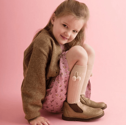 Collégien Diane Ribbed Knee Socks with Pom Poms –Gris Perle Collégien