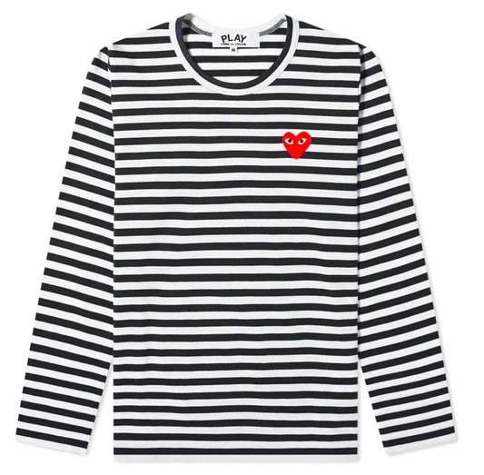 Comme des Garcons Play Women's Long Sleeve Heart Logo Stripe Black COMME DES GARÇONS PLAY - enjoykidsus