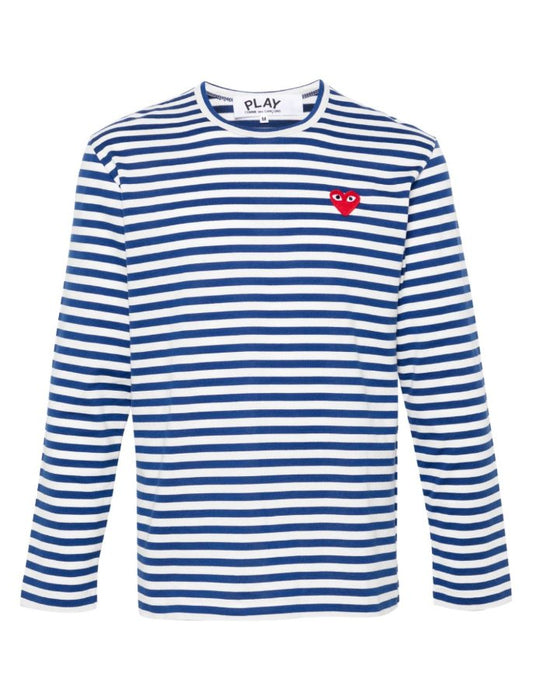 Comme des Garcons Play Women's Long Sleeve Heart Logo Stripe Navy COMME DES GARÇONS PLAY - enjoykidsus