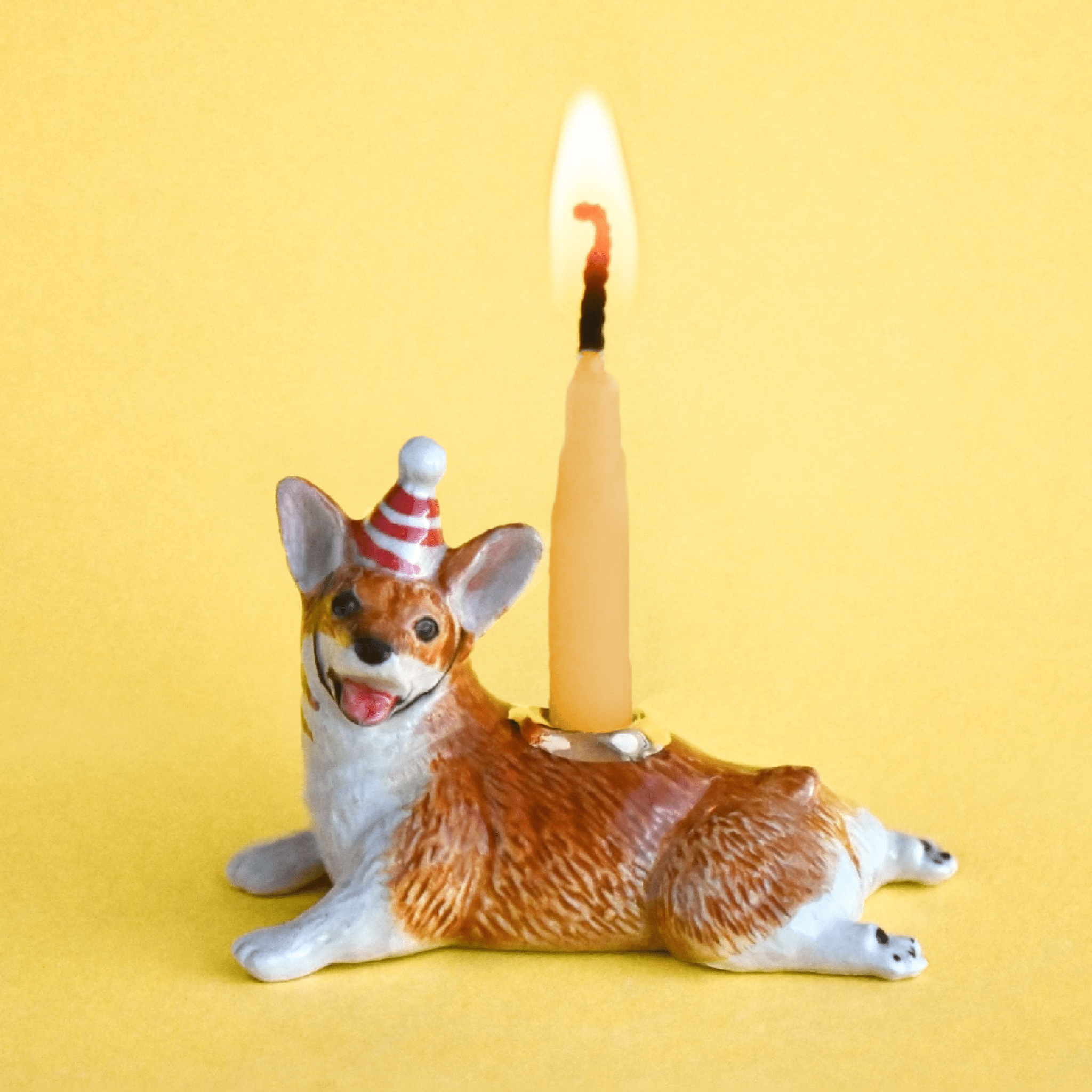 Camp Hollow Corgi Birthday Candle Holder | Porcelain Cake Topper
