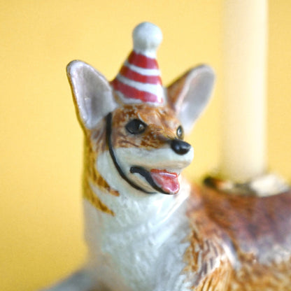 Camp Hollow Corgi Birthday Candle Holder | Porcelain Cake Topper