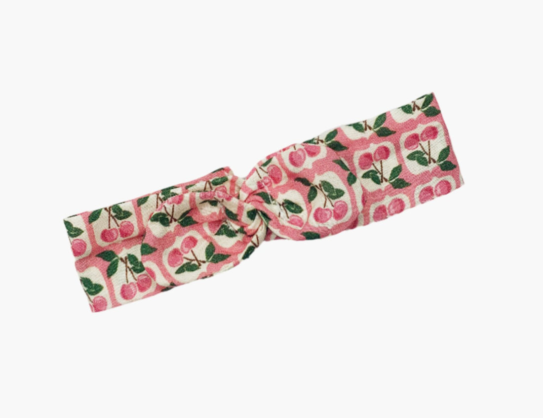 Minikane Cotton round knot headband in the time of cherries Minikane