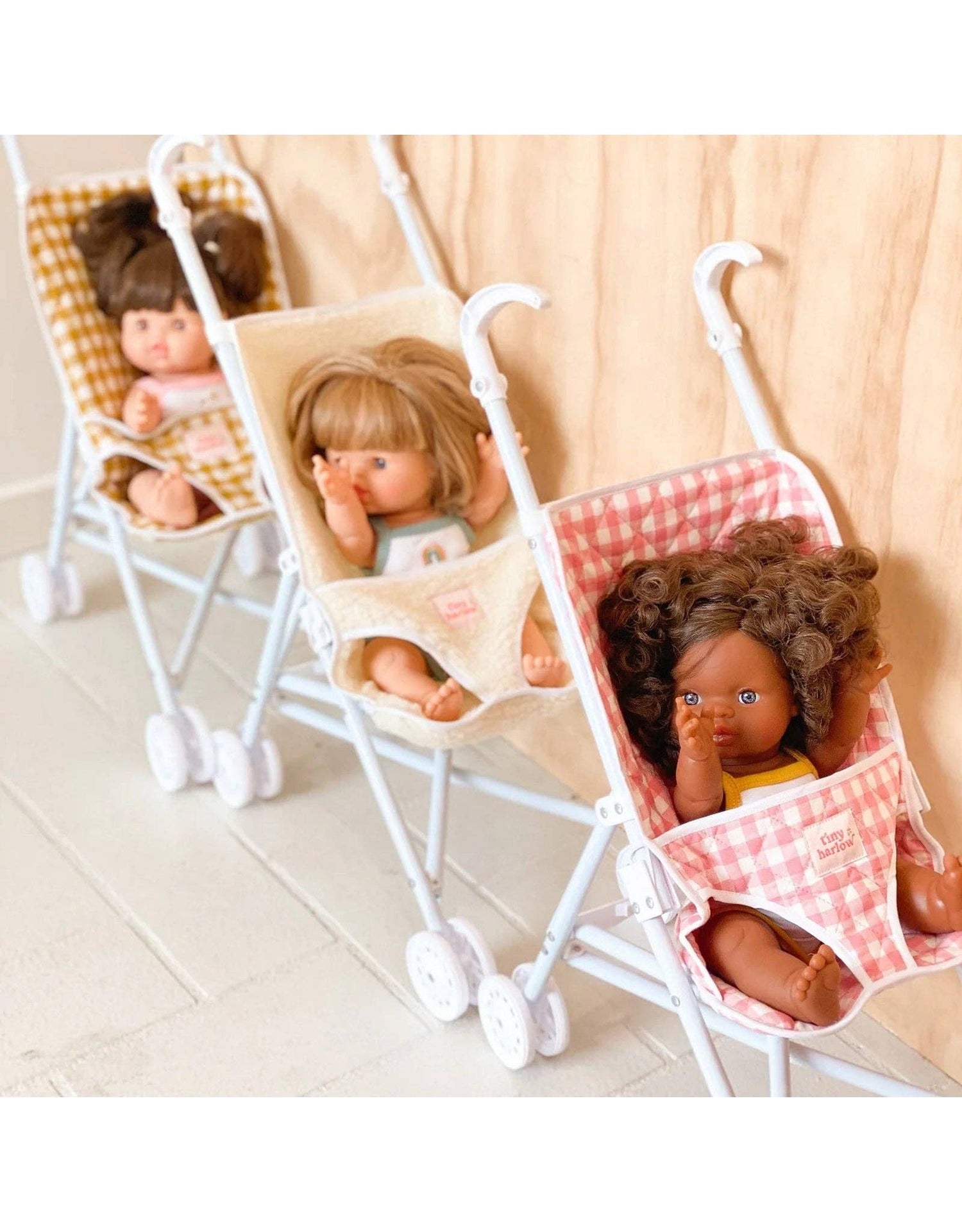 Shine on me Distribution - Stroller for doll - Pink Gingham - Tiny Harlow