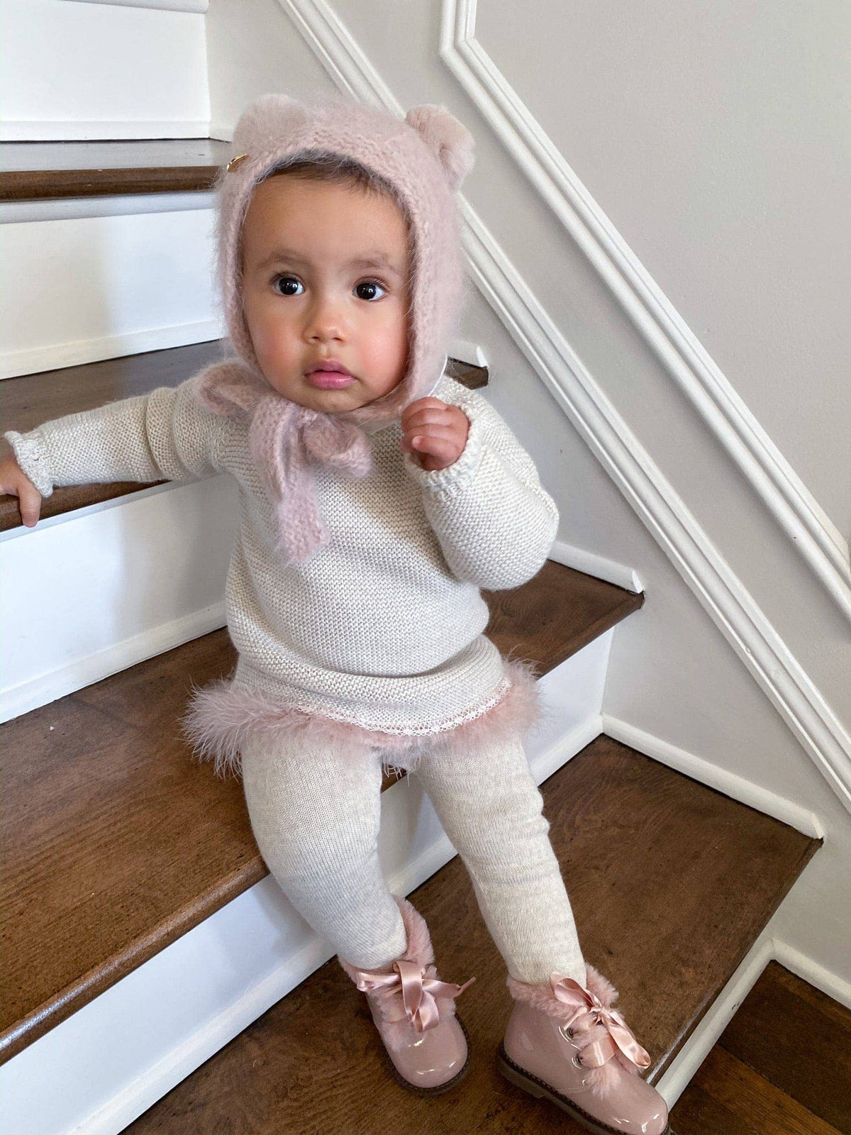 Petite Maison Kids - Dusty Pink Cashmere Teddy Hat: Small (0-12 M)