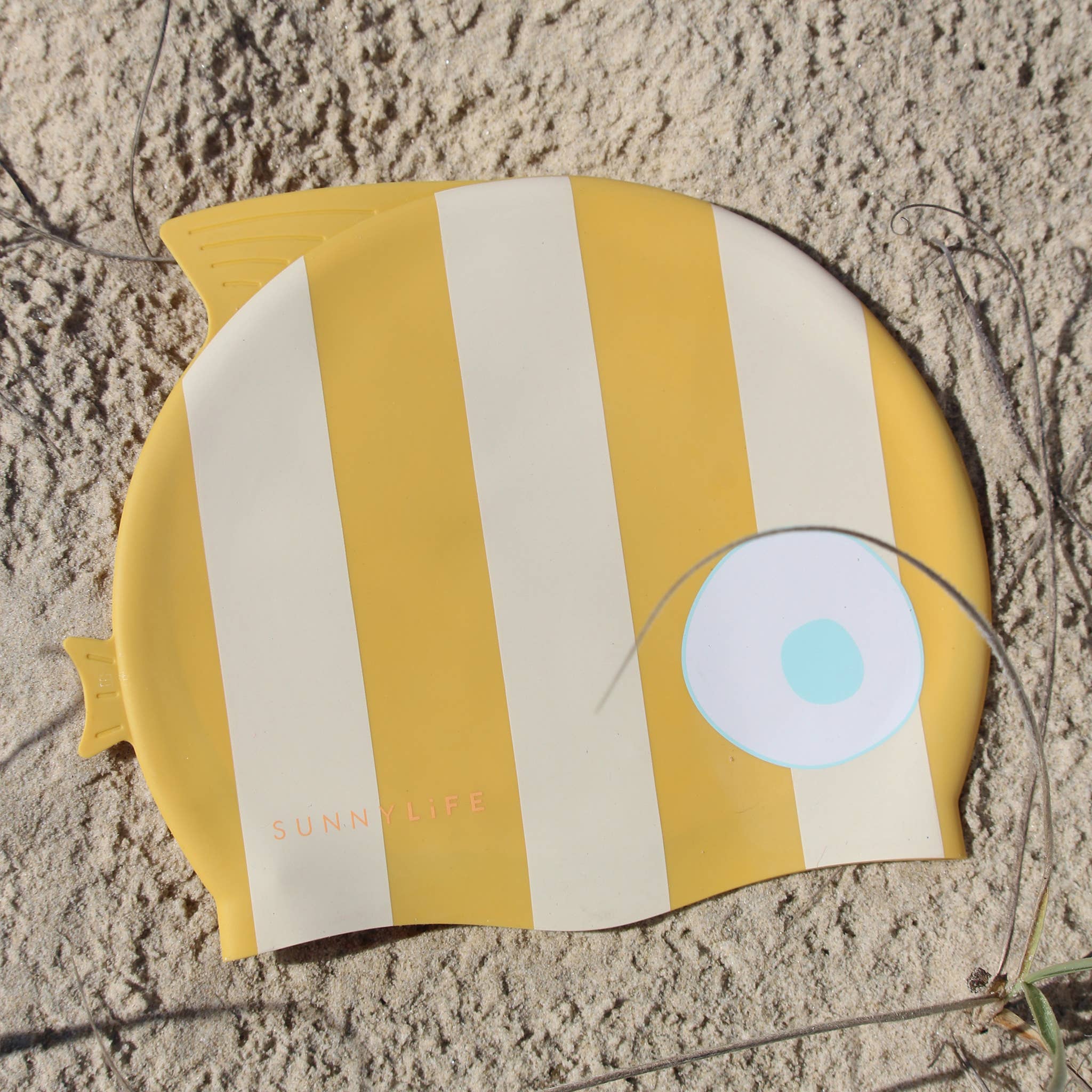 Sunnylife - Kids Swimming Cap Finn the Fish Mustard Stripe