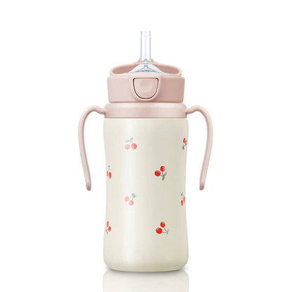 Grosmimi Stainless Steel Straw Cup with Flip Top - 10oz (300ml): Flower_Coral