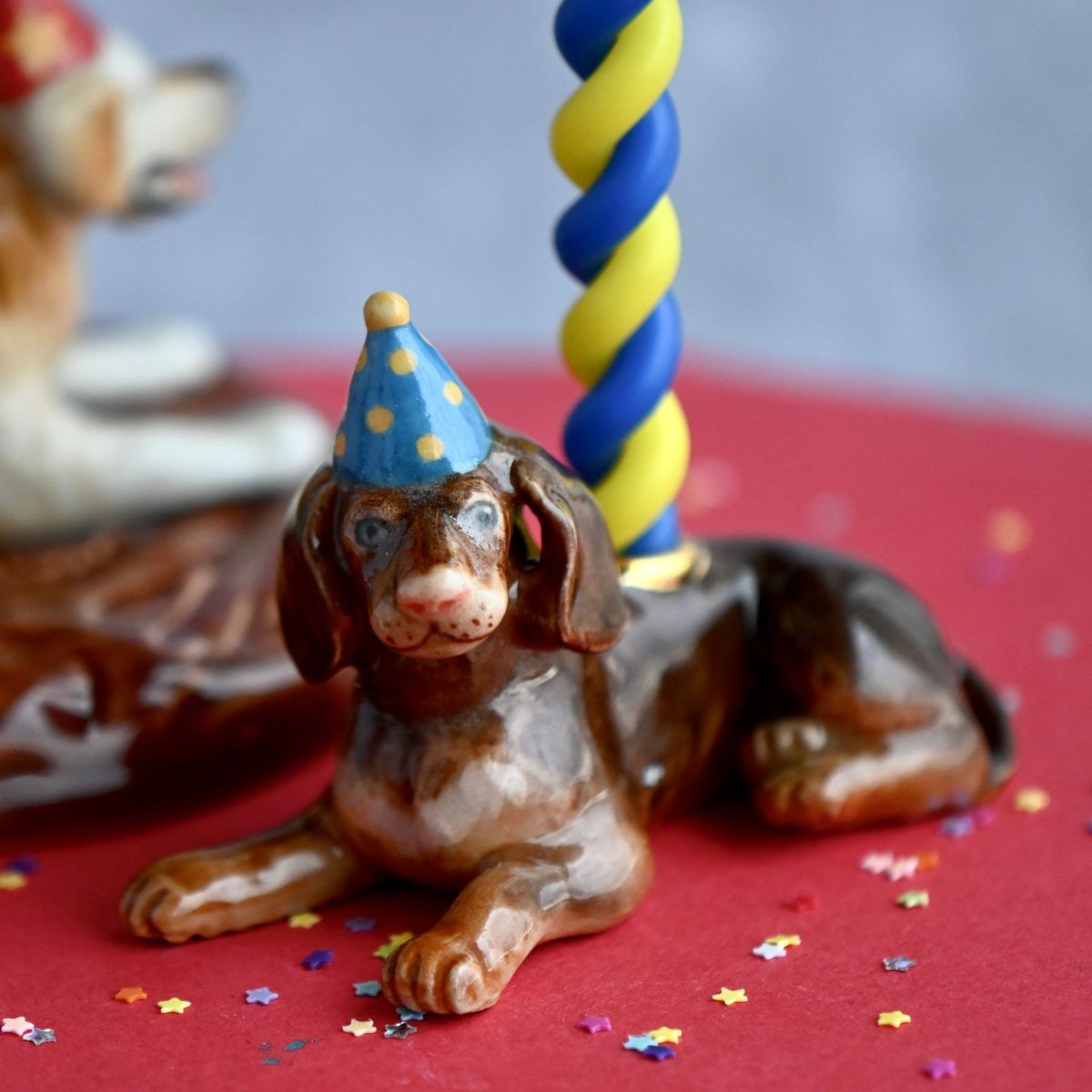Camp Hollow Dachshund Birthday Candle Holder | Porcelain Cake Topper