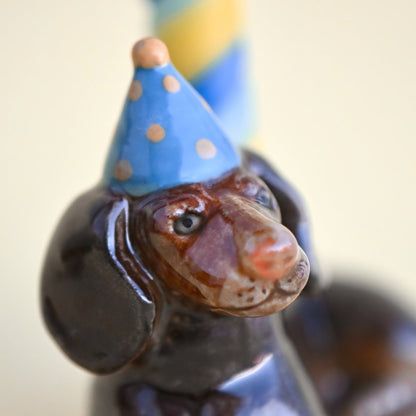 Camp Hollow Dachshund Birthday Candle Holder | Porcelain Cake Topper