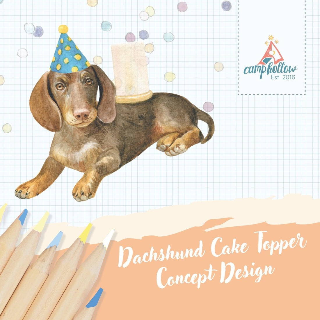 Camp Hollow Dachshund Birthday Candle Holder | Porcelain Cake Topper