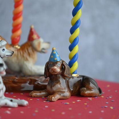 Camp Hollow Dachshund Birthday Candle Holder | Porcelain Cake Topper