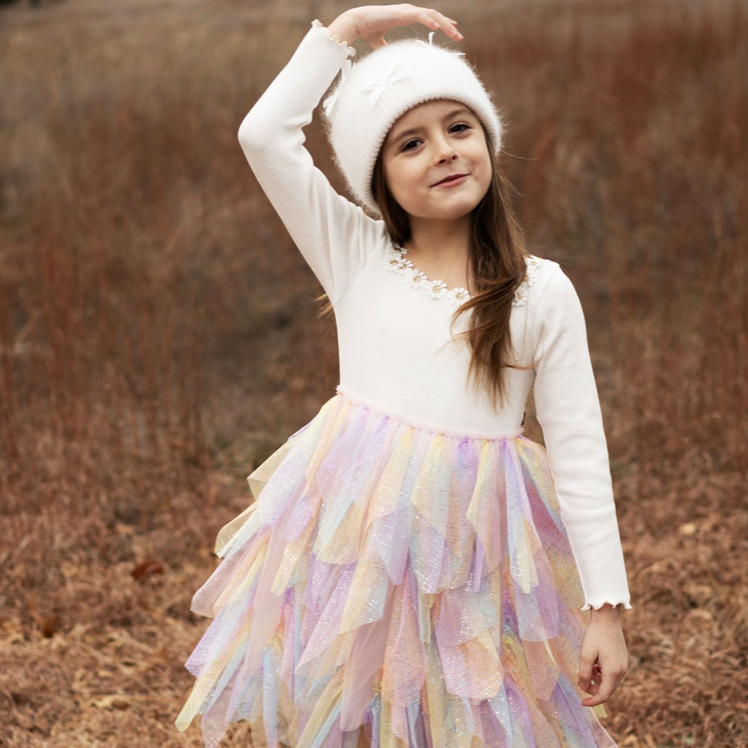 Daisy Wave Tutu Dress - White Petite Hailey