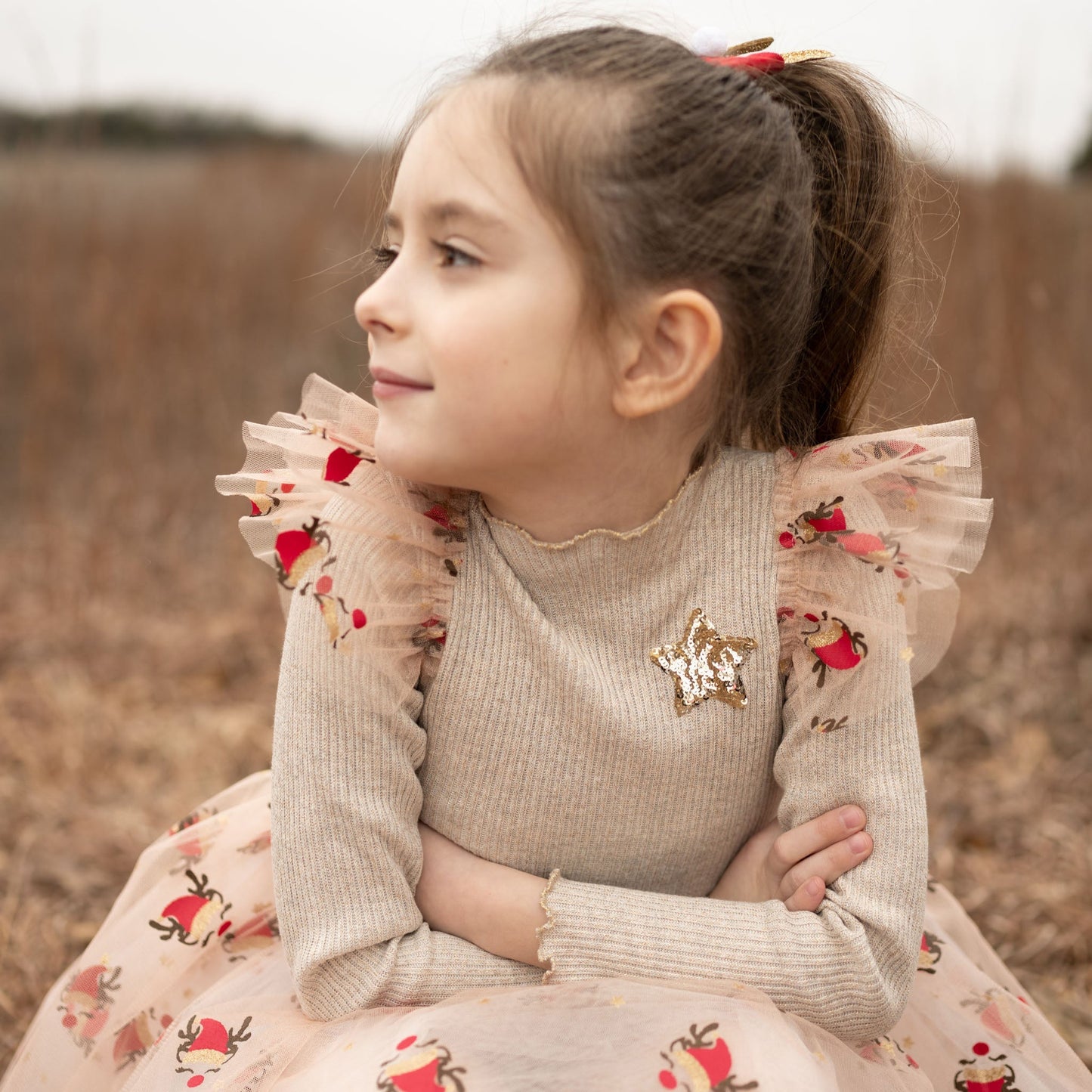 Deer Frill Tutu Dress - Gold Petite Hailey - enjoykidsus