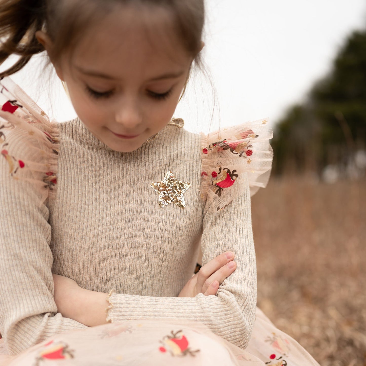 Deer Frill Tutu Dress - Gold Petite Hailey - enjoykidsus