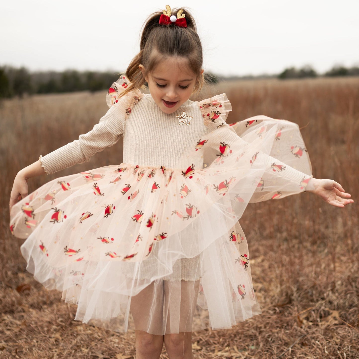 Deer Frill Tutu Dress - Gold Petite Hailey - enjoykidsus