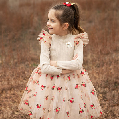 Deer Frill Tutu Dress - Gold Petite Hailey - enjoykidsus