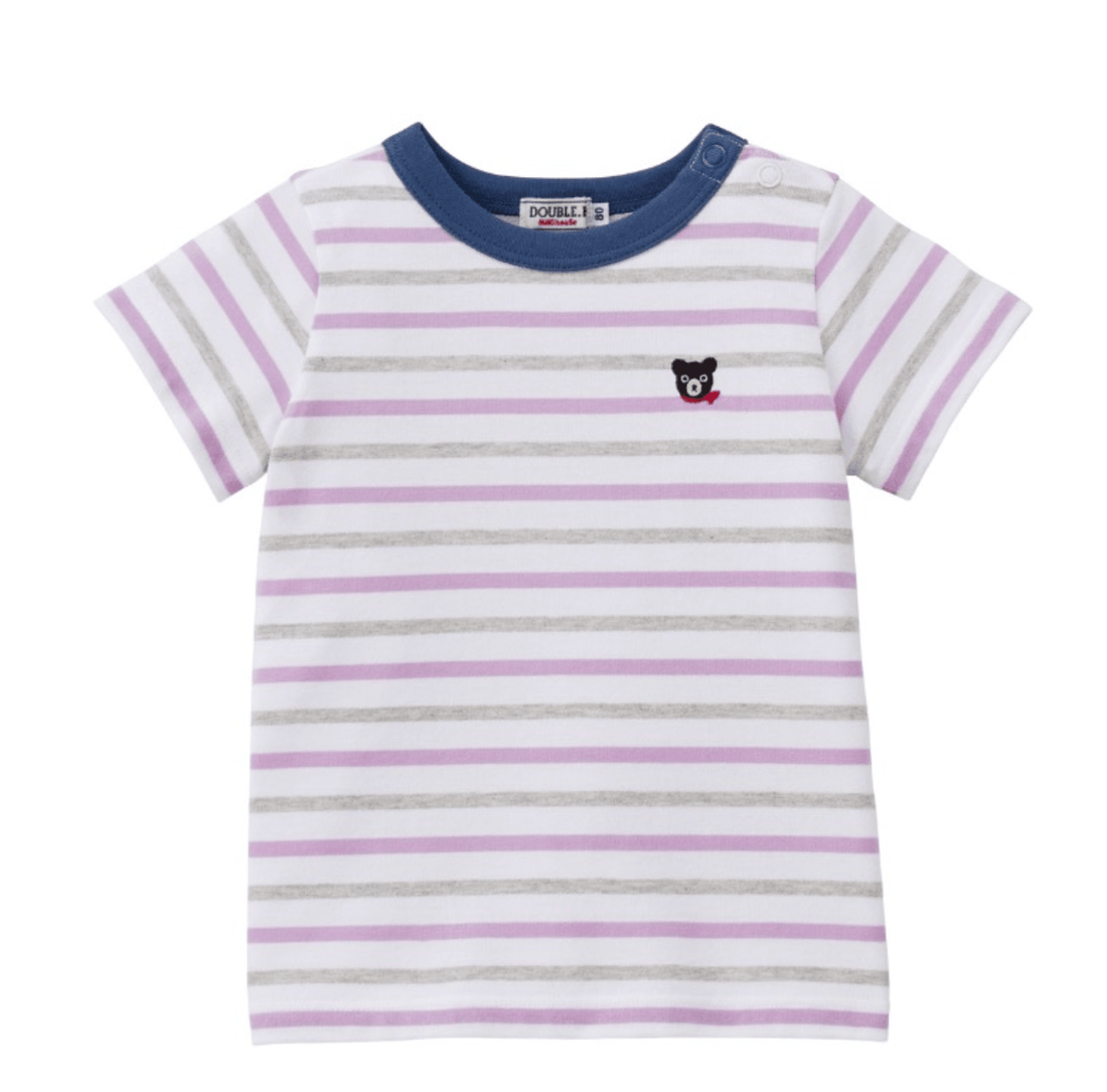 Double_B Striped Short - Sleeved T-Shirt (Lavender/Grey) MIKI HOUSE