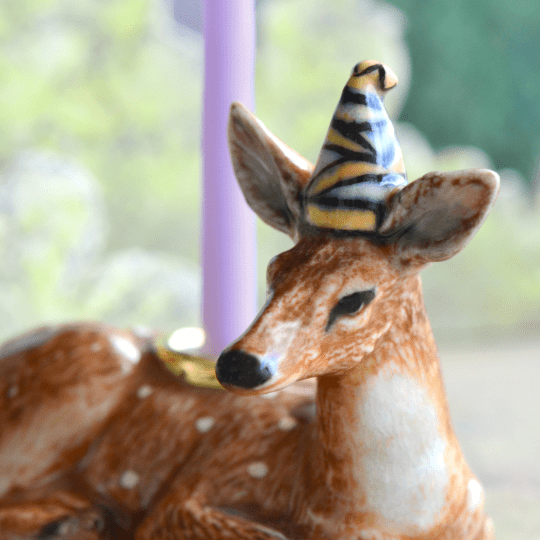 Camp Hollow Deer Birthday Candle Holder | Porcelain Cake Topper