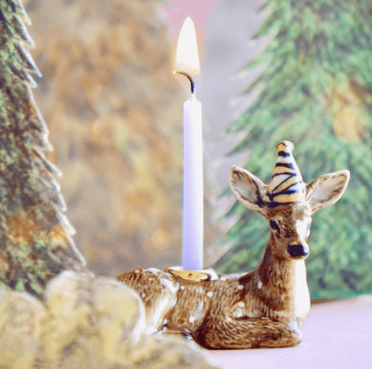 Camp Hollow Deer Birthday Candle Holder | Porcelain Cake Topper