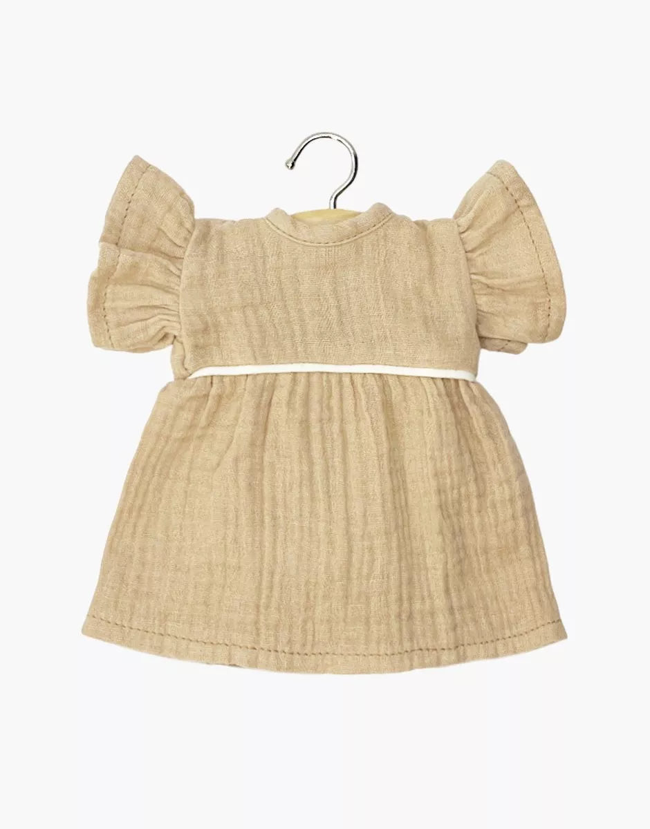 Minikane Amigas Daisy Doll Dress in Latte Cotton Gauze