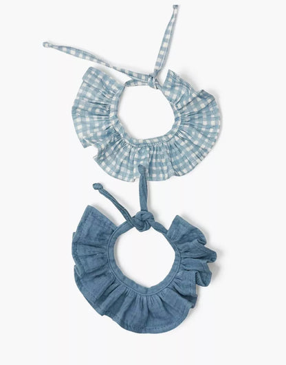 Minikane Doll Scrunchie Set in Blue Jean &amp; Blue Vichy Cotton Gauze