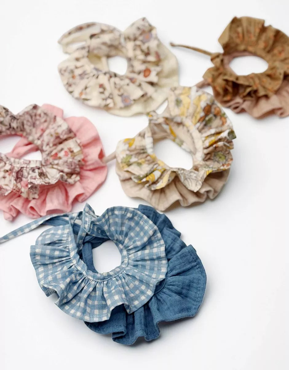 Minikane Doll Scrunchie Set in Blue Jean &amp; Blue Vichy Cotton Gauze