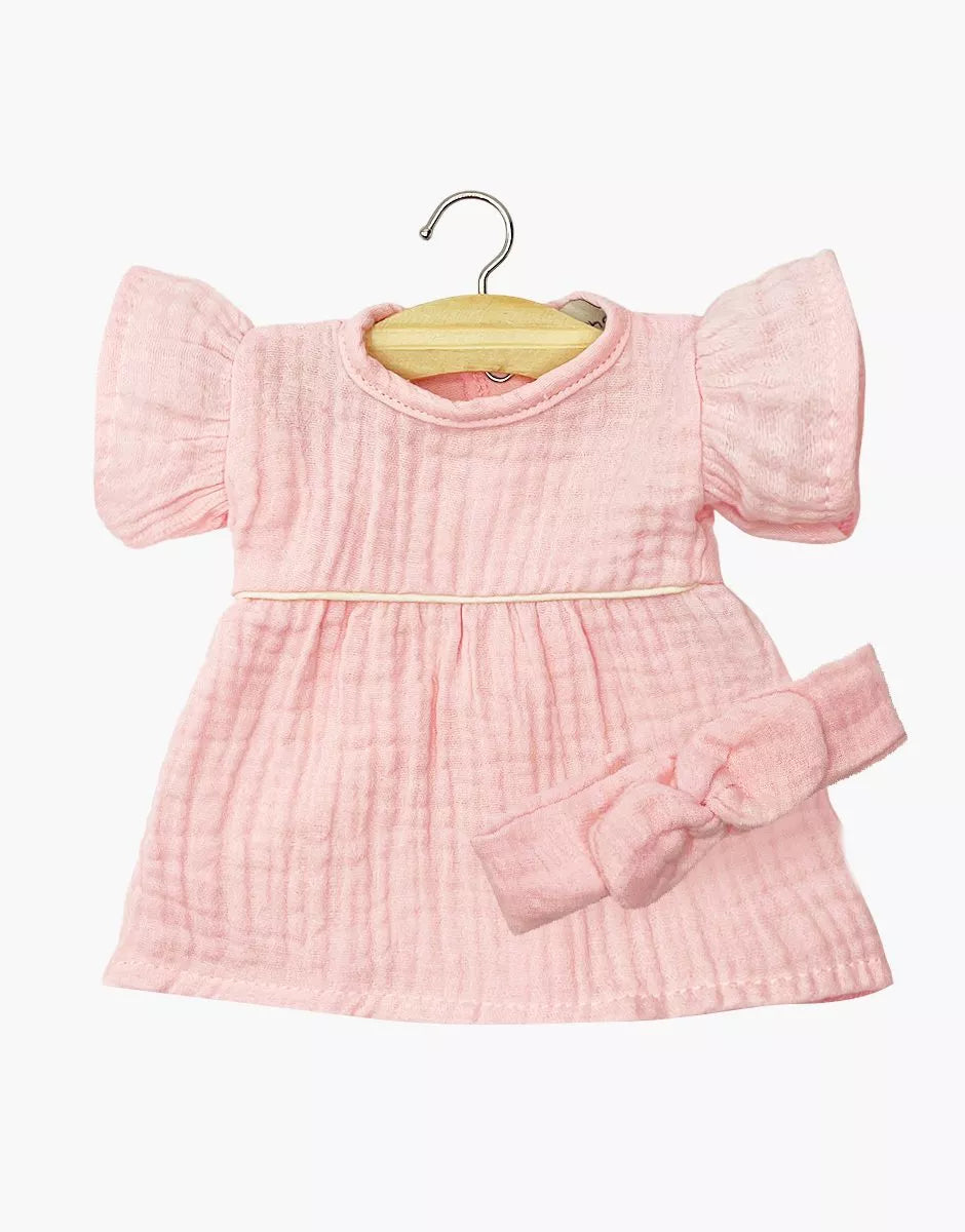 Minikane Gordis Daisy Doll Dress Set in Pink Cotton Gauze