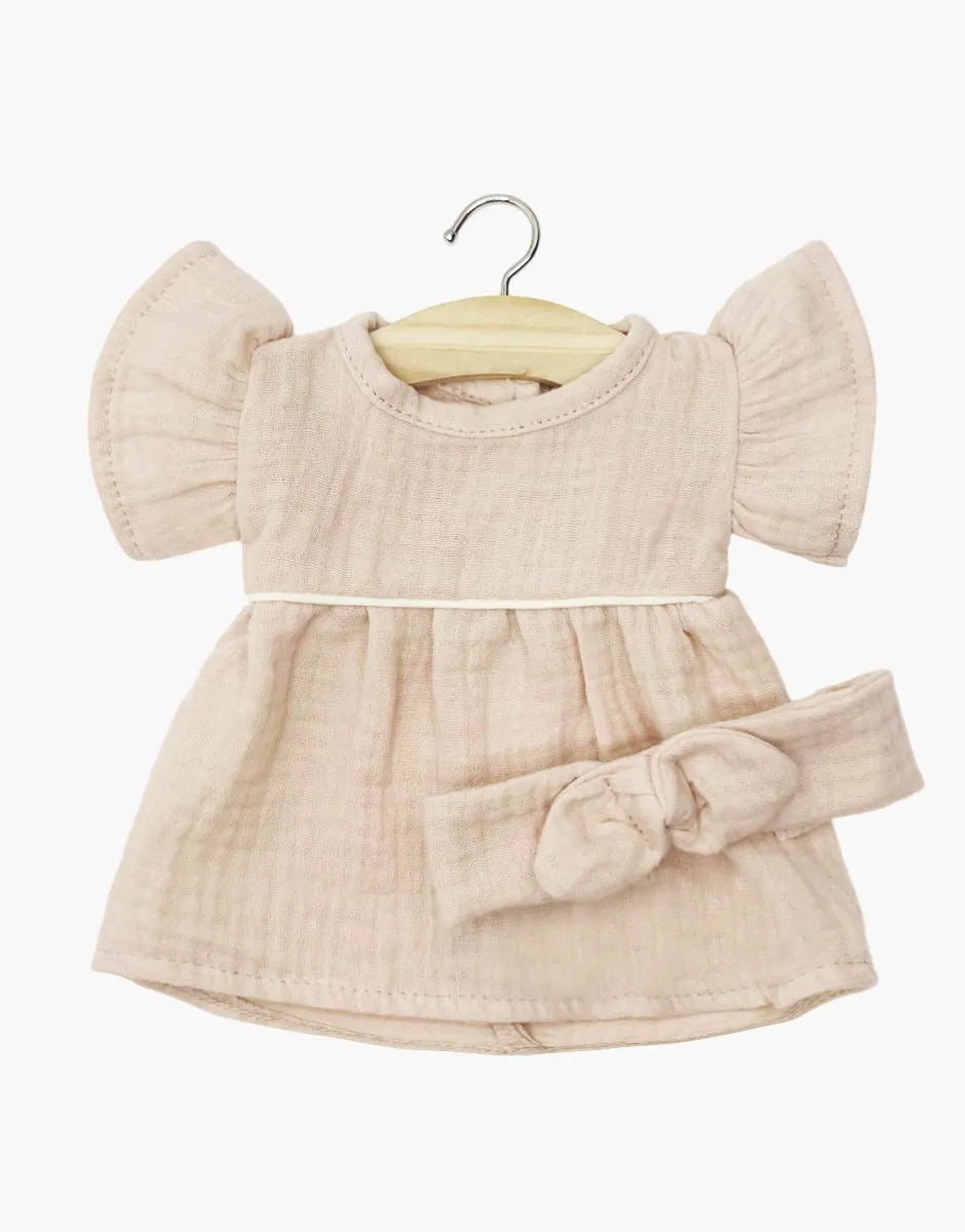 Minikane Daisy Doll Dress &amp; Bow Headband in Natural Cotton Gauze