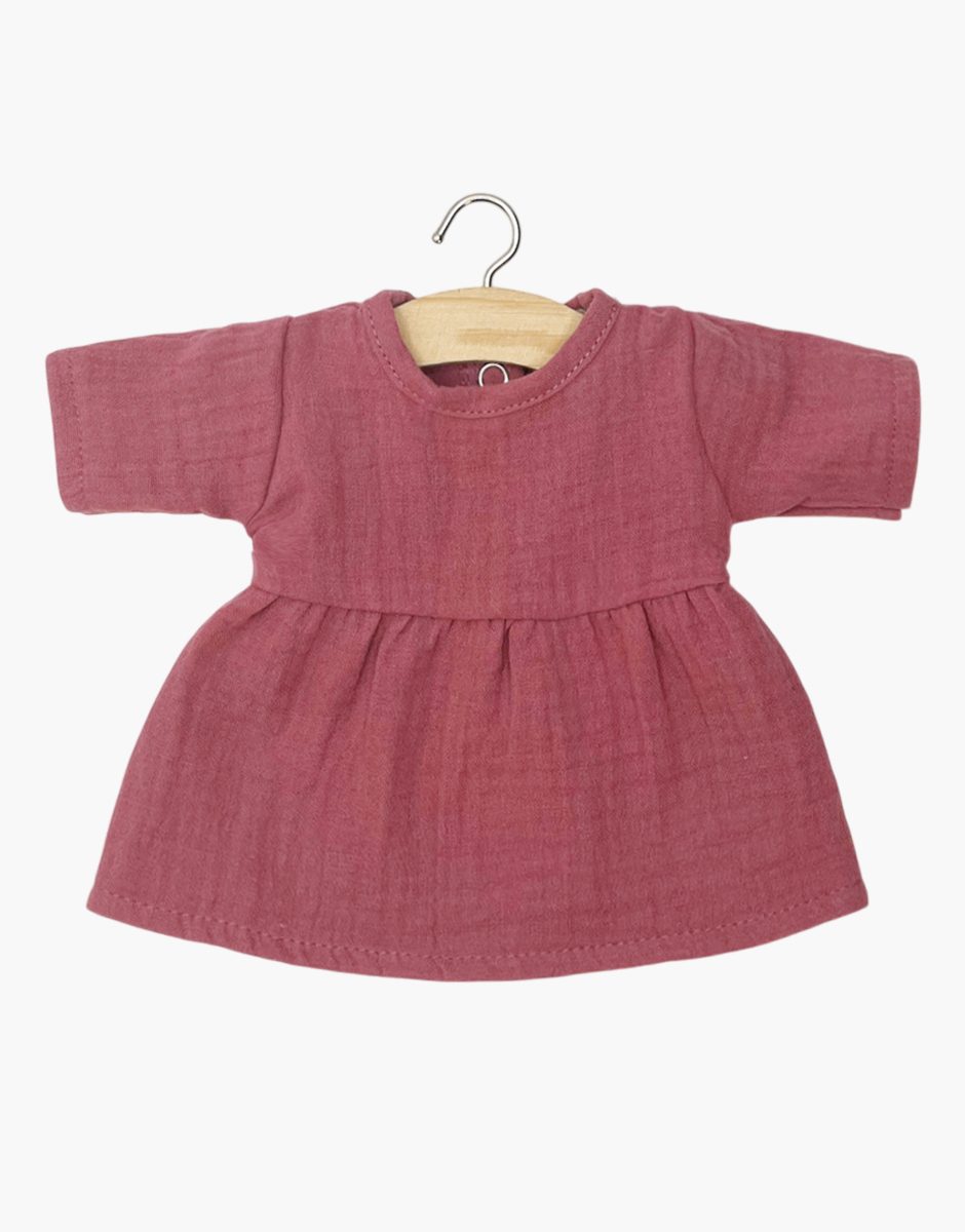 Minikane Faustine Long-Sleeve Doll Dress – Raspberry Cotton Gauze