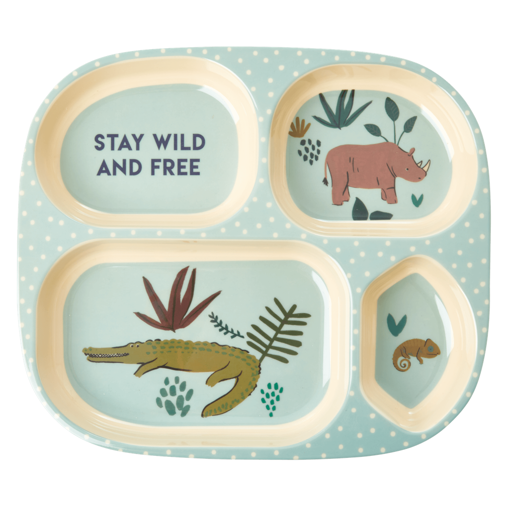 RicebyRice - Kids 4 Room Plate in Blue Jungle Animals Print