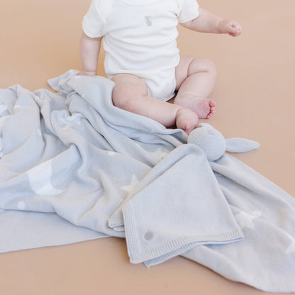 The Blueberry Hill - Set Star Moon Bunny Blanket Lovey Gift Baby Shower Organic: Blanket + Cream Lovey