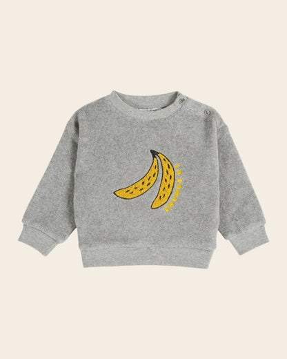 Emile et Ida Banana Embroidered Heather Grey Sweatshirt – Organic Cotton Kids Pullover Emile et ida