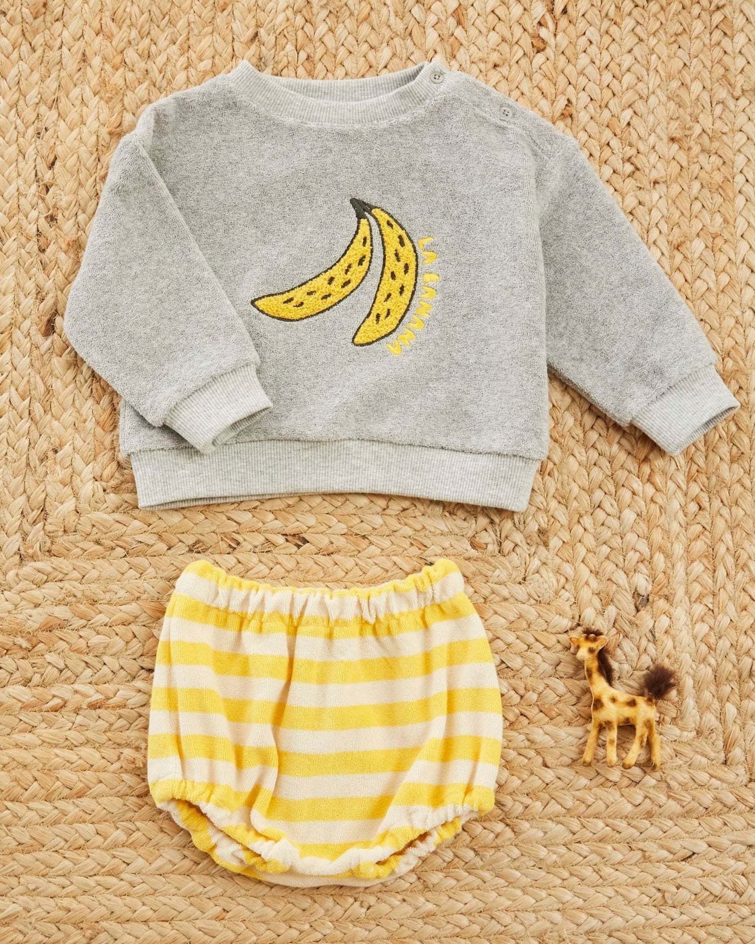 Emile et Ida Banana Embroidered Heather Grey Sweatshirt – Organic Cotton Kids Pullover Emile et ida