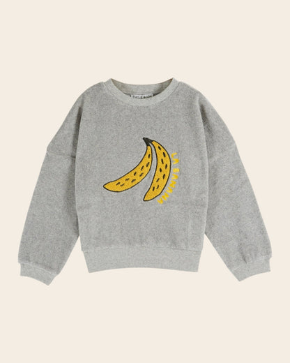 Emile et Ida Banana Embroidered Heather Grey Sweatshirt – Organic Cotton Kids Pullover Emile et ida