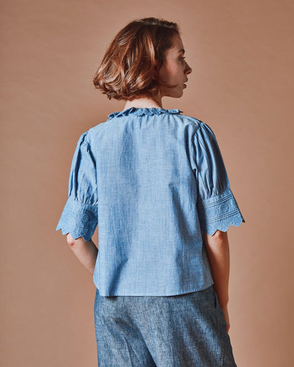 Emile et Ida Blouse - Broderie anglaise chambray bleu Emile et Ida