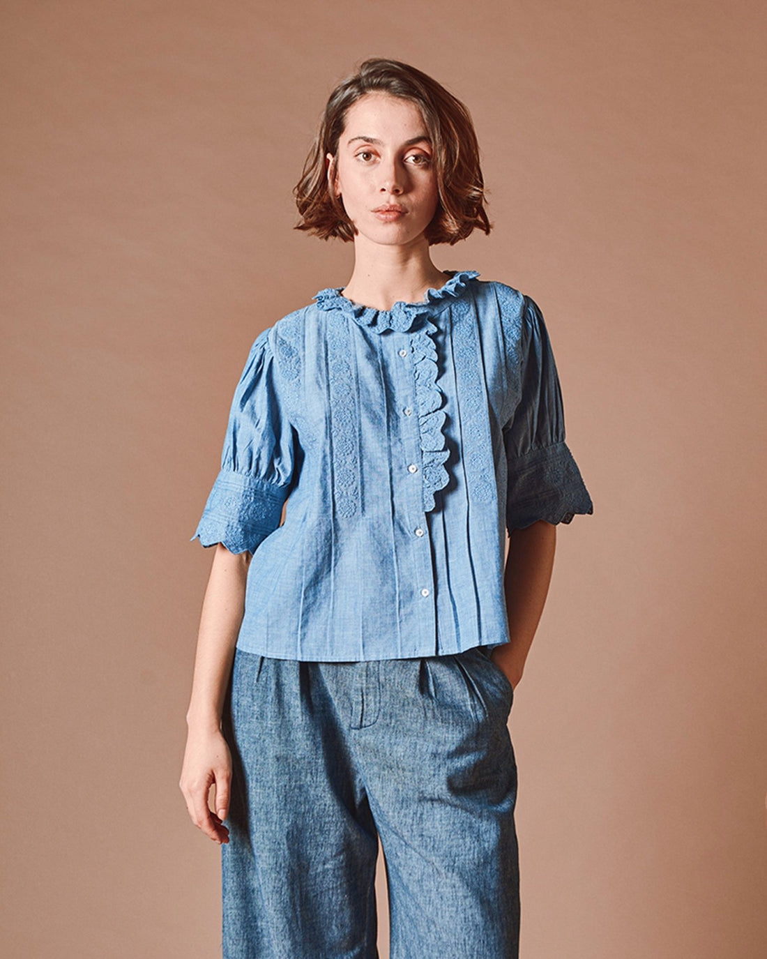 Emile et Ida Blouse - Broderie anglaise chambray bleu Emile et Ida