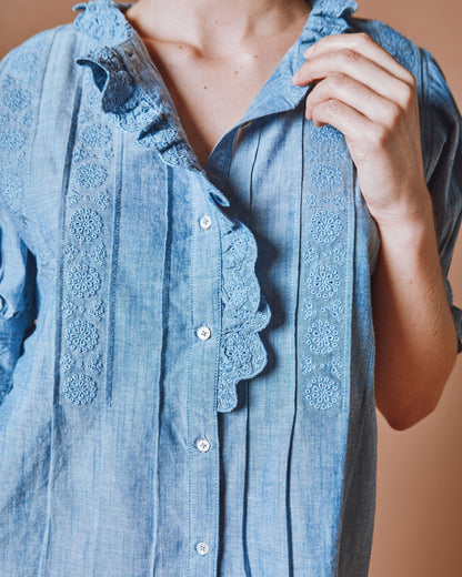 Emile et Ida Blouse - Broderie anglaise chambray bleu Emile et Ida