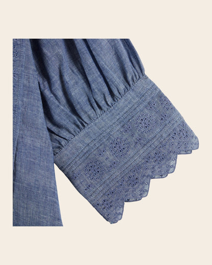 Emile et Ida Blouse - Broderie anglaise chambray bleu Emile et Ida