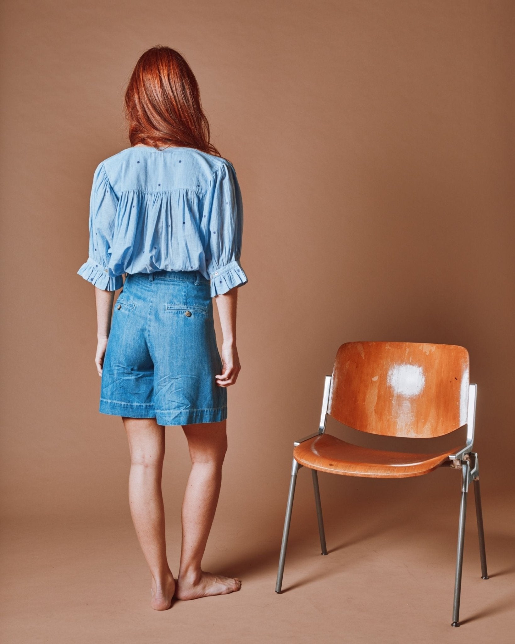 Emile et Ida Blouse - Khadi brodé fleurs bleu Emile et Ida