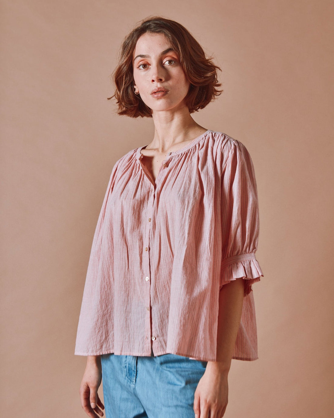 Emile et Ida Blouse - Khadi rayé rose Emile et Ida