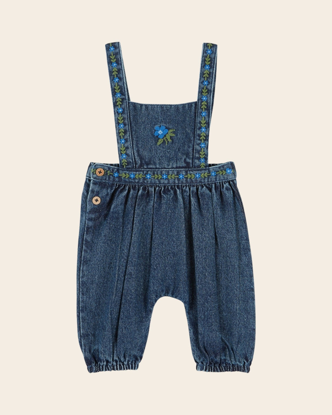 Emile et Ida Blue Denim Embroidered Baby Overalls